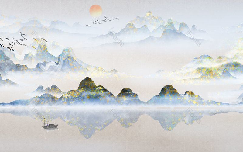 中国风清爽手绘风景山水插画背景设计,插画/手绘图,插画/手绘图库,插画/手绘图下载,插画/手绘